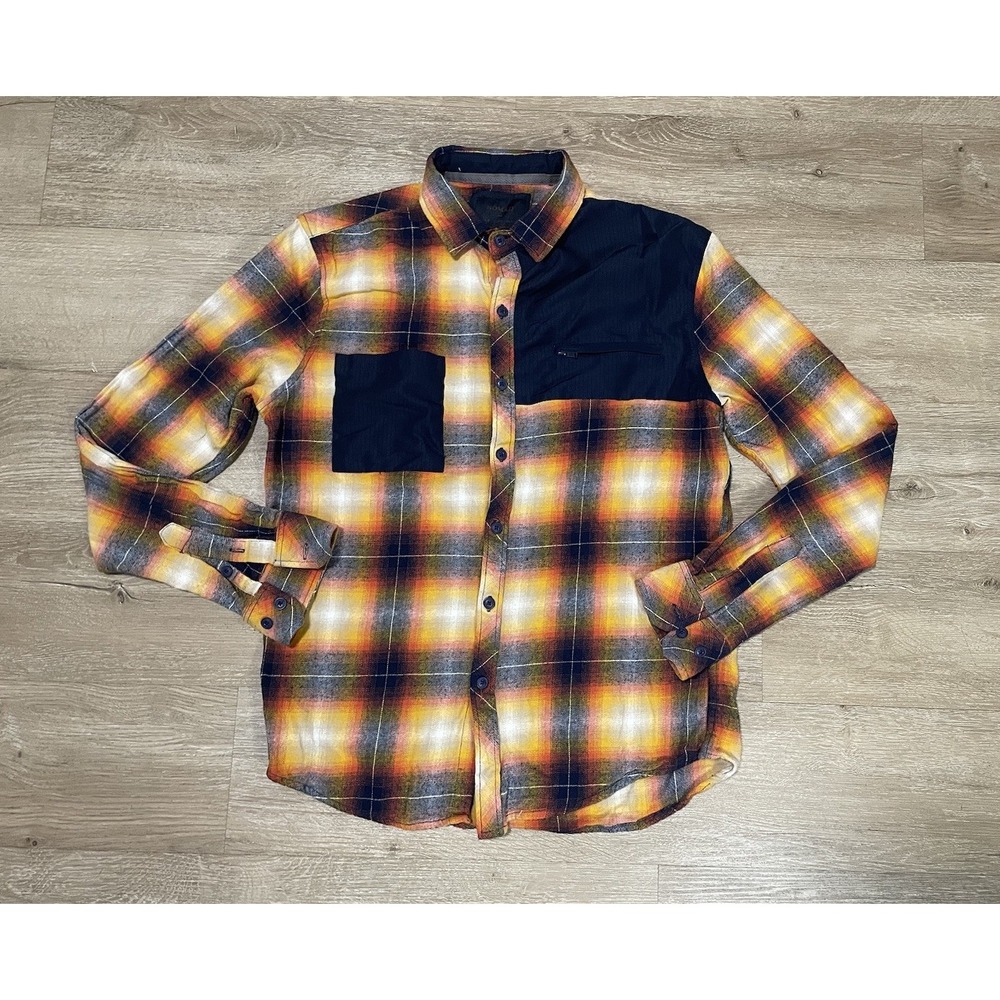 Nomad Flannel Shirt Button up Men's Sz S Color block Yellow Plaid Long Sleeve